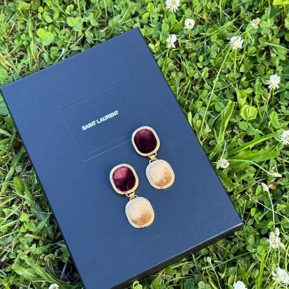 Saint Laurent Gold and Deep Red Earrings - Picture 6 of 6